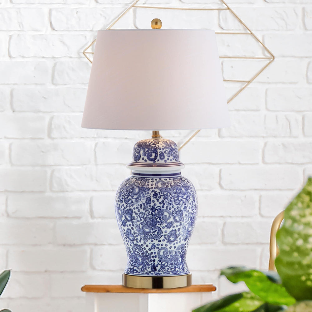 29.5" Ceramic Led Table Lamp Blue/White Blue Traditional Transitional Brass Gold - Diamond Home USA