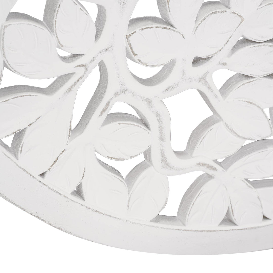 Boho Tree Birds Round White Distressed Medallion Wall Art Accent 31" Bohemian - Diamond Home USA