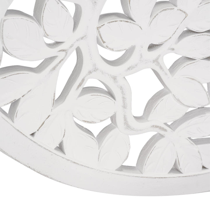 Boho Tree Birds Round White Distressed Medallion Wall Art Accent 31" Bohemian - Diamond Home USA