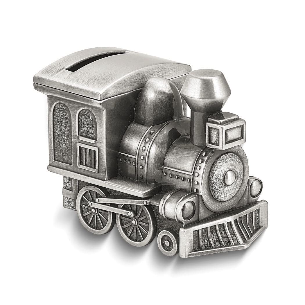 Pewter-Tone Finish Metal Small Train Bank Silver Pewter