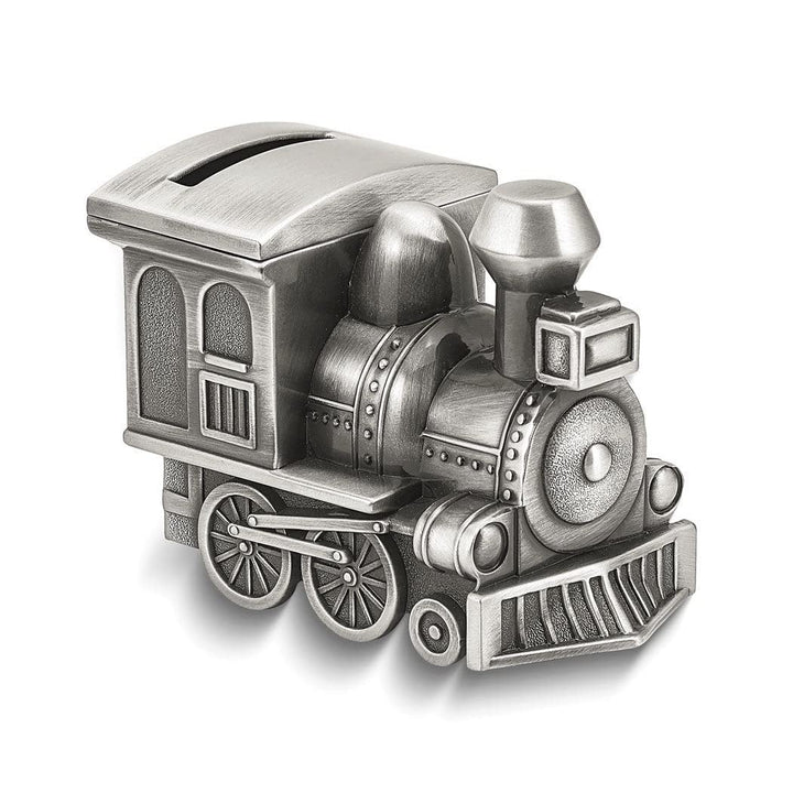 Pewter-Tone Finish Metal Small Train Bank Silver Pewter