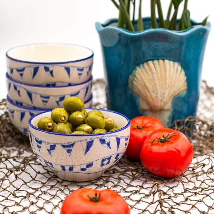 BlueWhite Ceramic 12 Piece Nautical Dessert Set Blue Navy White Coastal Casual - Diamond Home USA
