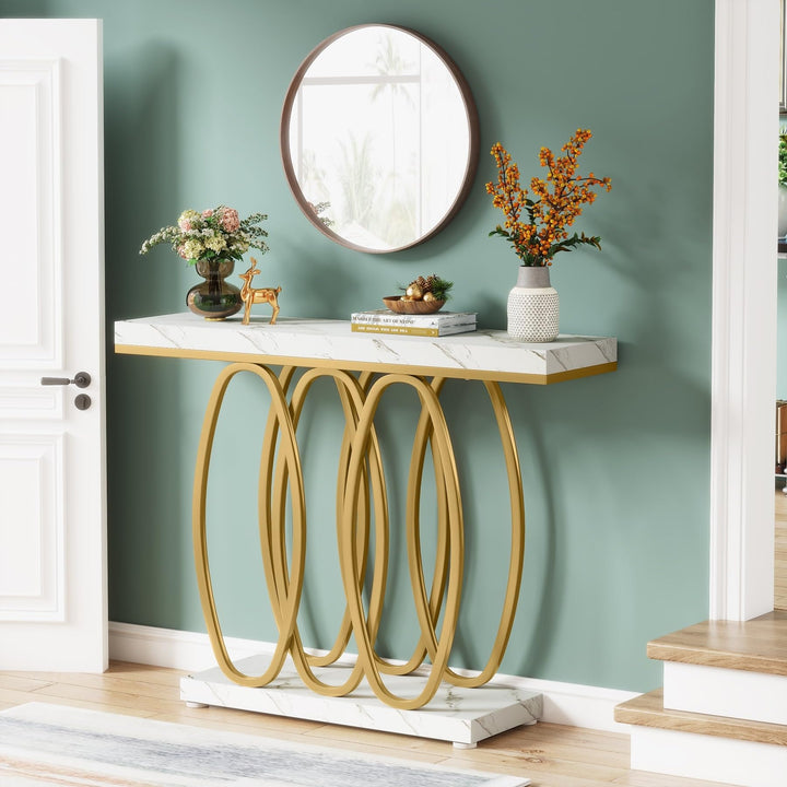 39'' Marble Top Console Sofa Table Modern Entryway Accent for Living Room Gold