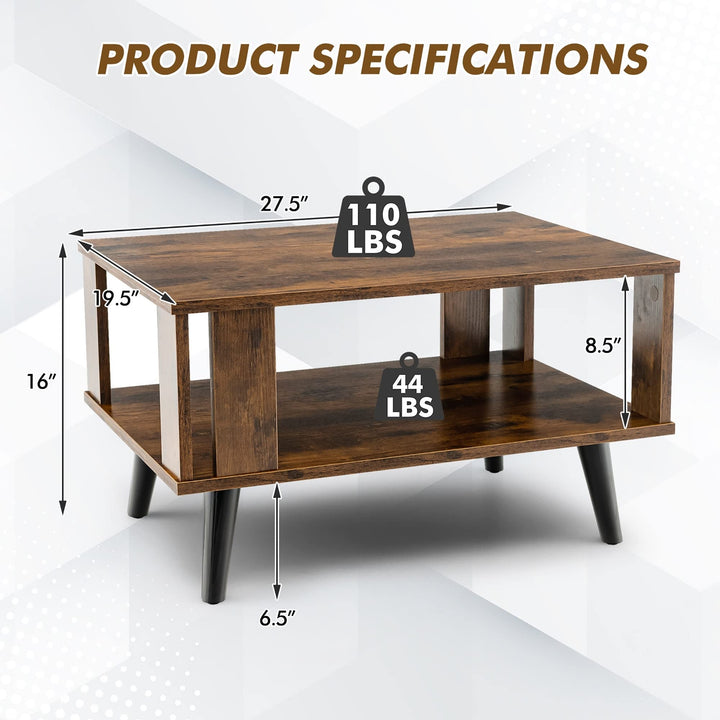 Wood Rectangle Coffee Table 2 Tier Tea with Open Storage Shelf Brown Modern - Diamond Home USA
