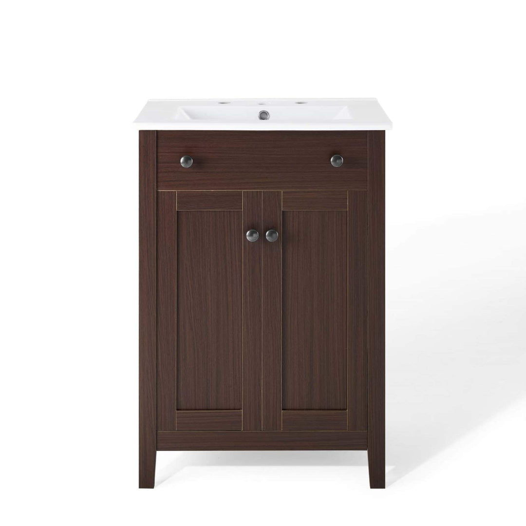 Modway Nantucket Bathroom Vanity Cabinet 24" with White Sink Walnut - Diamond Home USA