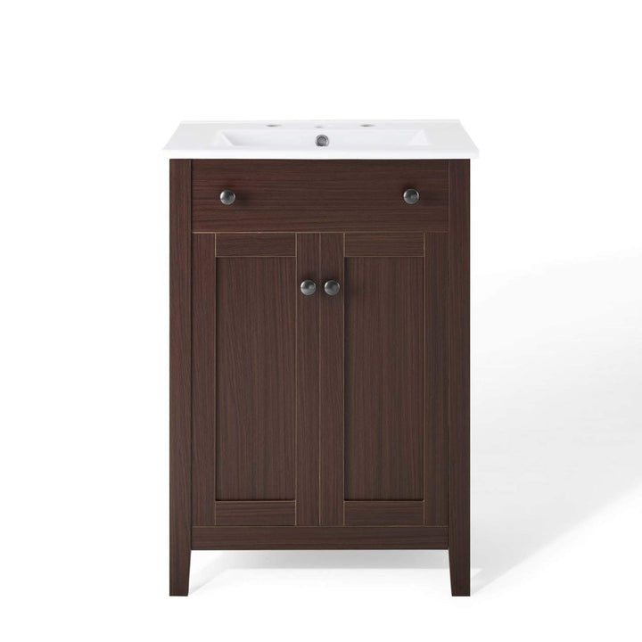 Modway Nantucket Bathroom Vanity Cabinet 24" with White Sink Walnut - Diamond Home USA