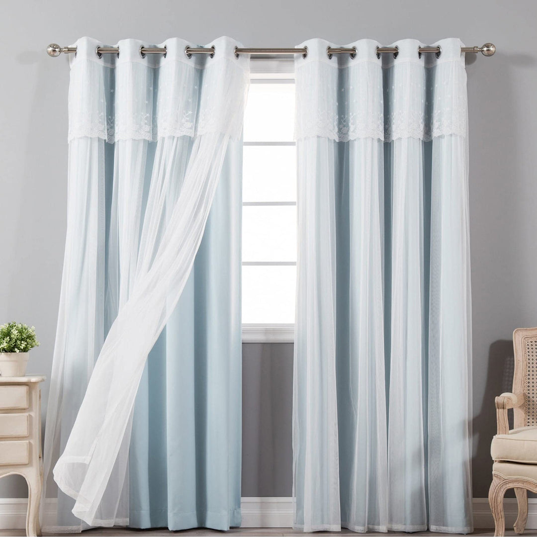 Aurora Home Attached Valance Sheer and Blackout 4-Piece Panel Pair Sky Blue 52"W x 96"L - Sky Blue