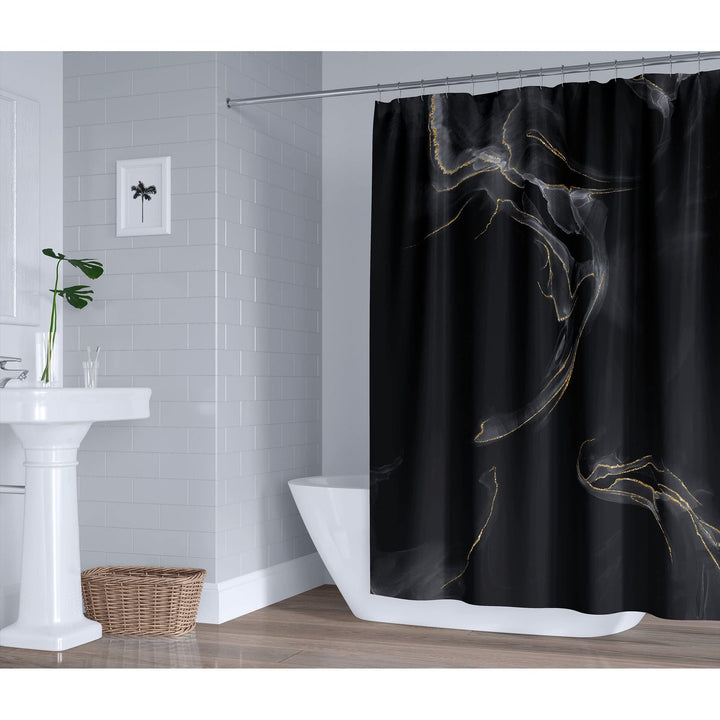 Marble Black Shower Curtain Black Abstract Modern Contemporary Polyester - Diamond Home USA