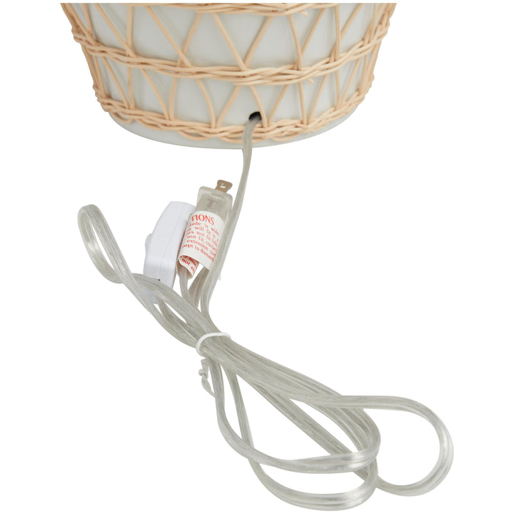 White Ceramic Woven Rattan Geometric Table Lamp with Linen Shade - Diamond Home USA