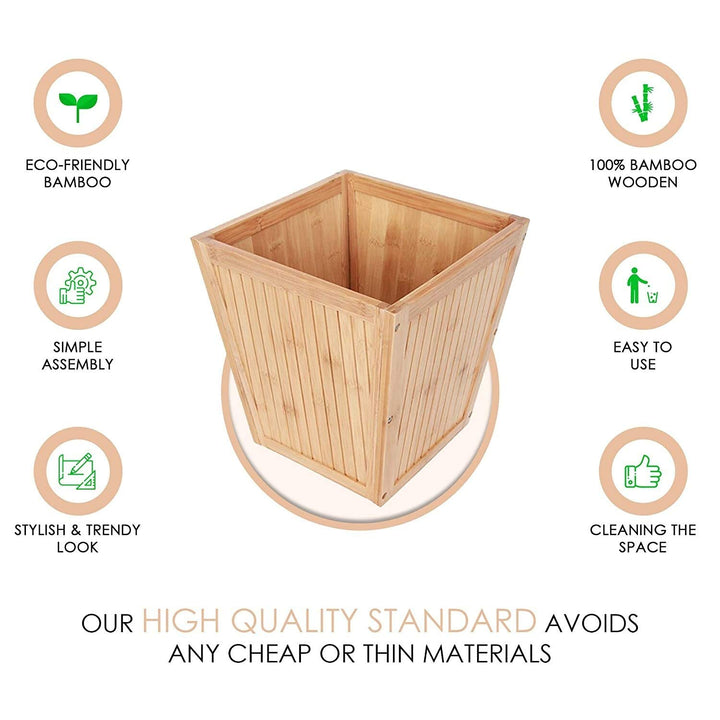 Wooden Wastebasket Trash Can Brown Rectangle Wood M