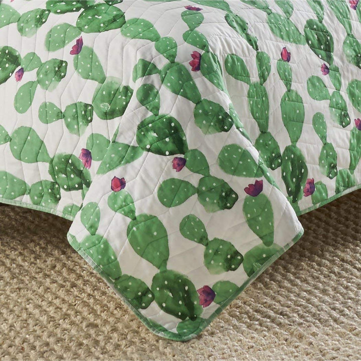 TN 3 Piece White Green Cactus Quilt Full Queen Set Western Desert Plant - Diamond Home USA