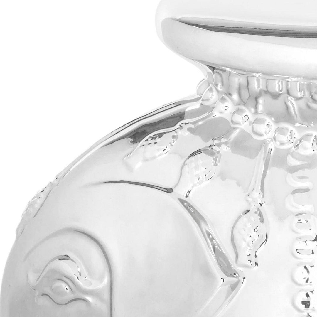 Paradise Elephant Silver Ceramic Garden Stool 19.8" X 14.3" 16.8" Oriental - Diamond Home USA