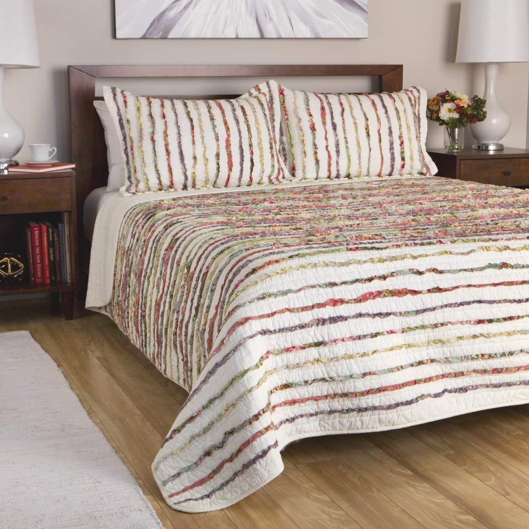 Greenland Home 3 Piece Quilt Set with Floral Ruffles 100% Cotton Comfort for King - 3 Piece
