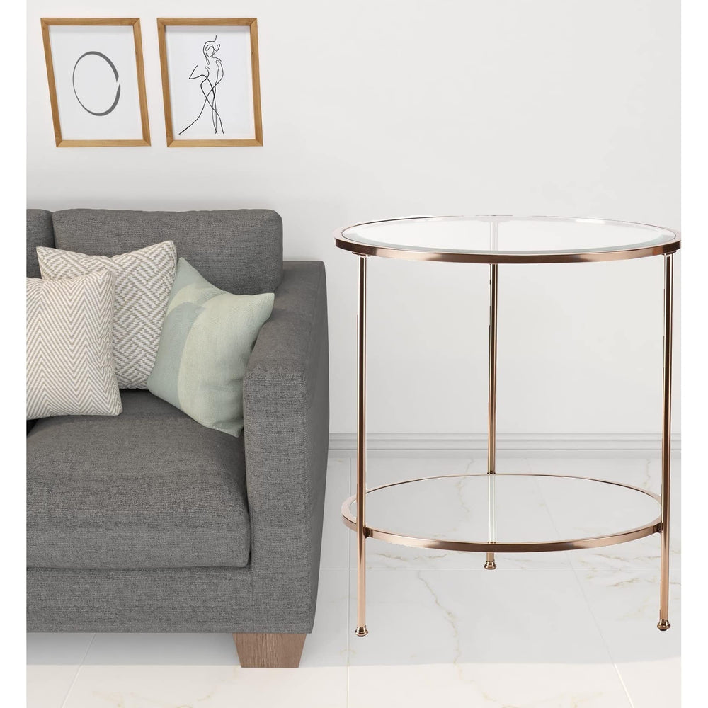 26" Gold Glass and Iron Round End Table with Shelf 24.25x24.25x26.25 Traditional - Diamond Home USA