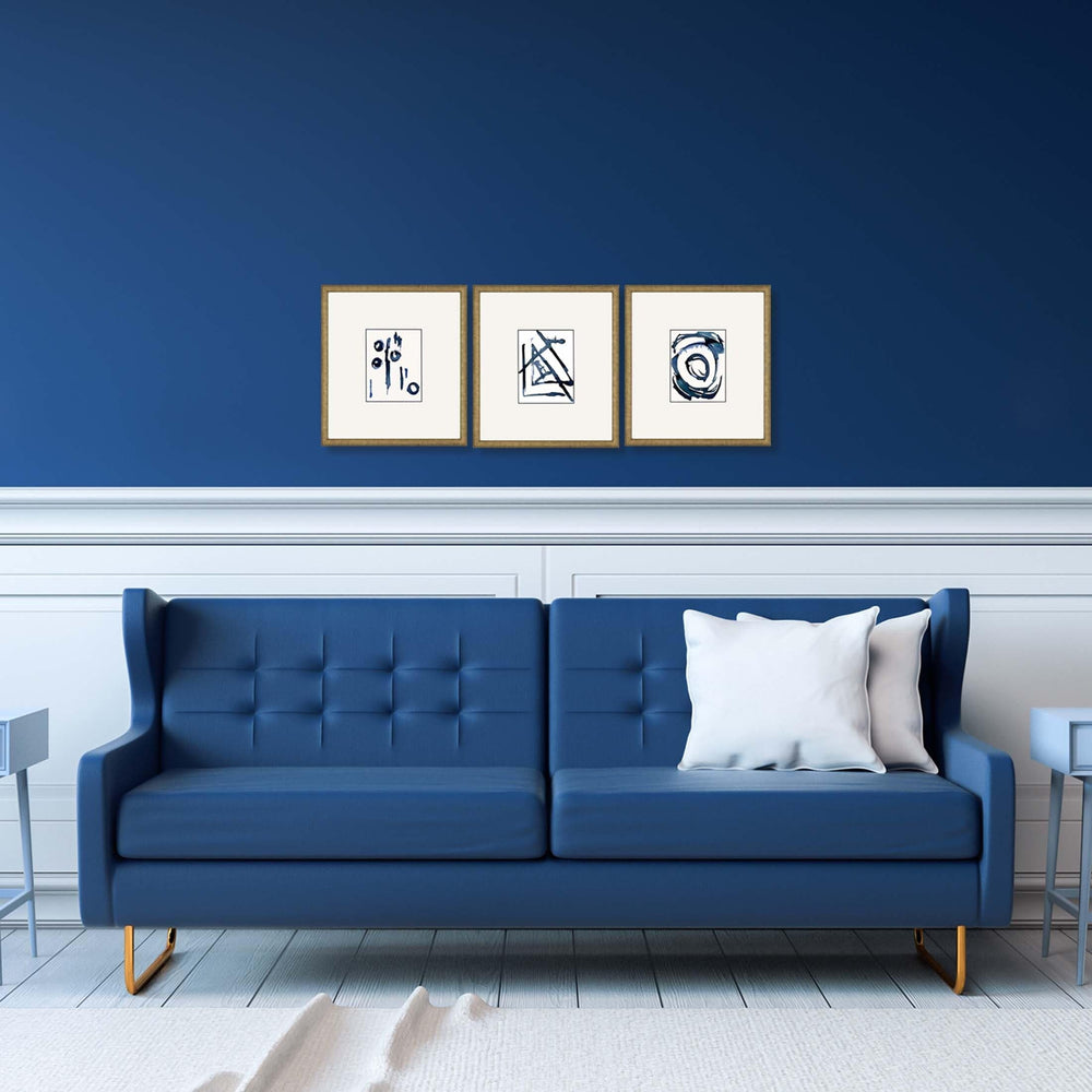 S/3 Framed Art Exclusive Under Glass Blue Modern Contemporary - Diamond Home USA