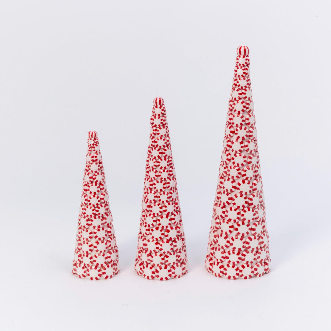 Set of 3 Clay Whimsical Traditional Peppermint Candy Trees Multi Color Ceramic - Diamond Home USA