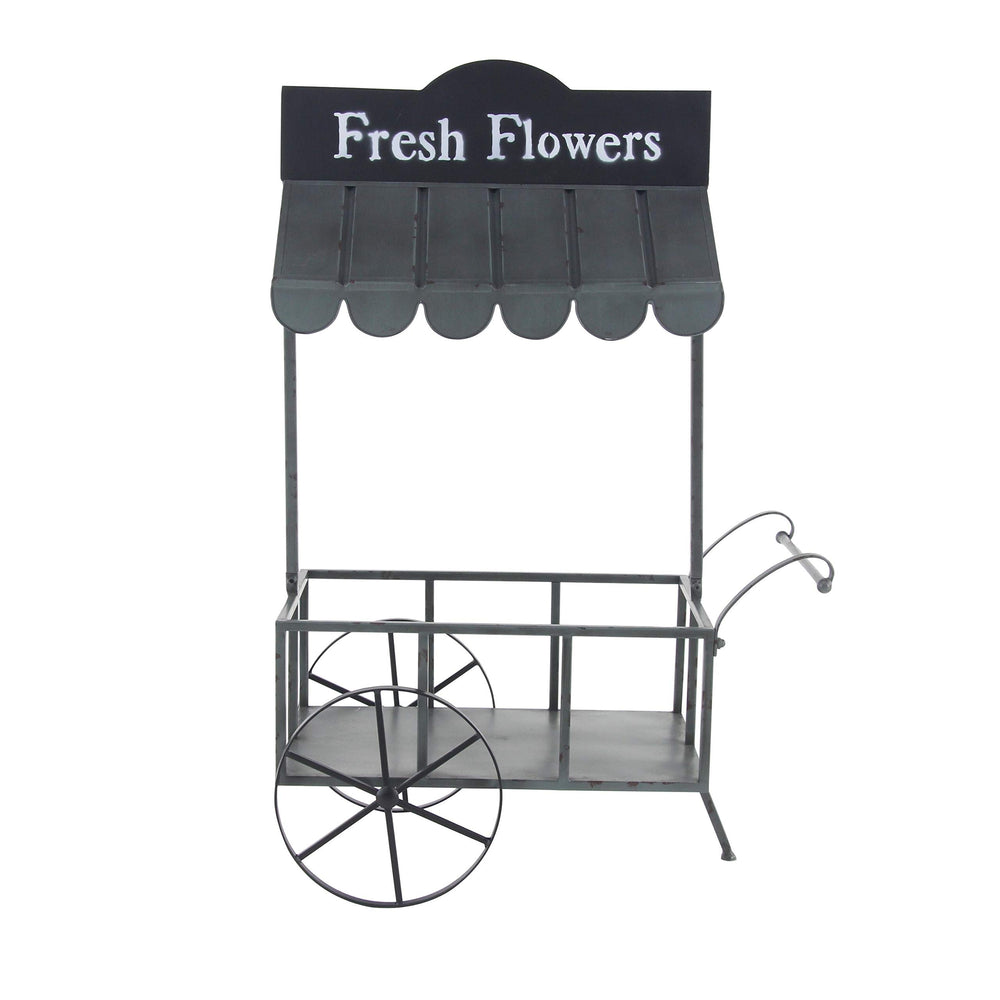 Farmhouse 44 X 32 Inch Black Iron Flower Cart with Roof by Rectangular - Diamond Home USA