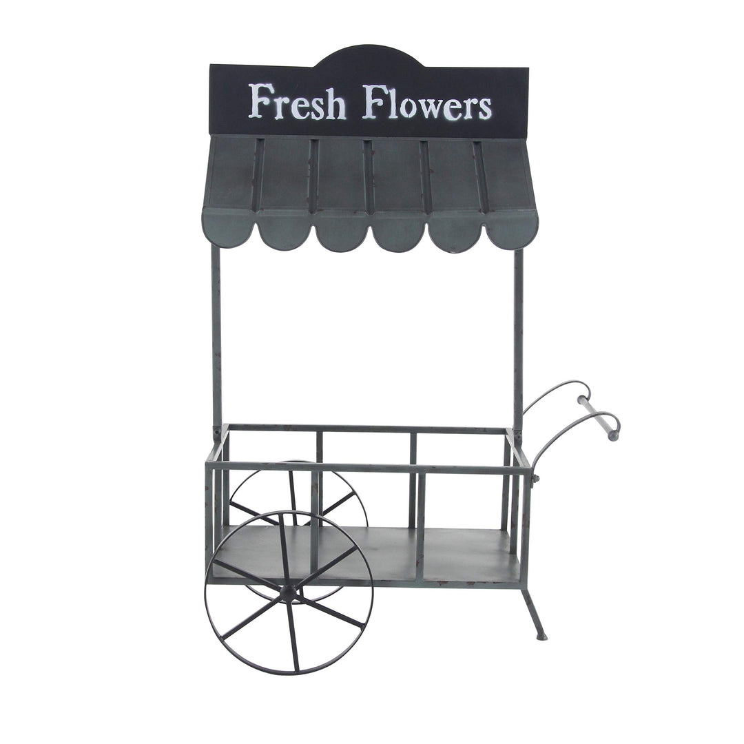 Farmhouse 44 X 32 Inch Black Iron Flower Cart with Roof by Rectangular - Diamond Home USA