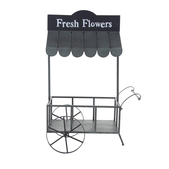 Farmhouse 44 X 32 Inch Black Iron Flower Cart with Roof by Rectangular - Diamond Home USA