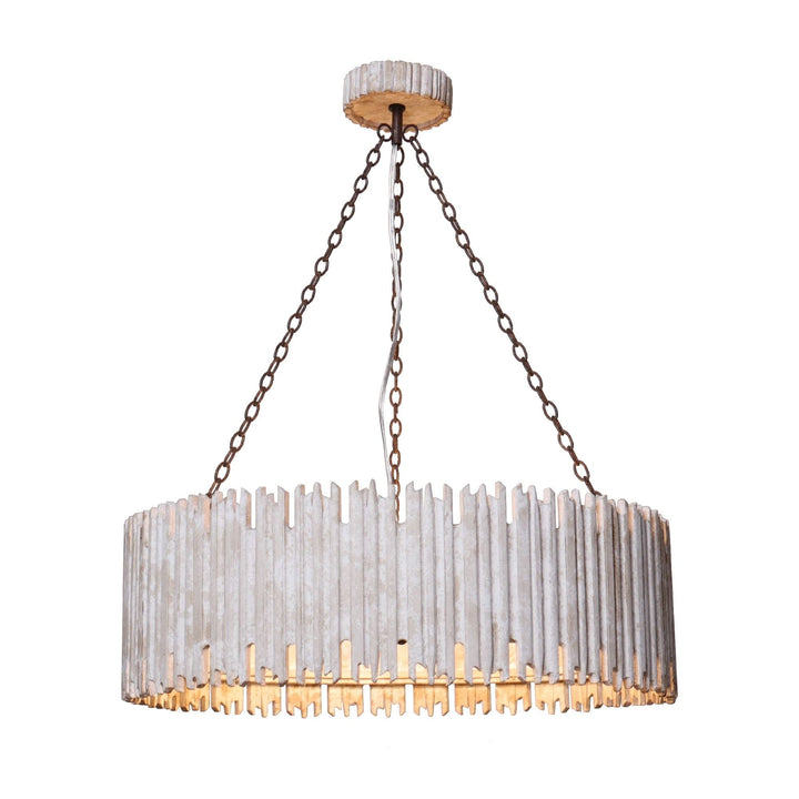 Distressed White 3-light Wooden Drum Chandelier Farmhouse Metal Wood Dimmable - Diamond Home USA