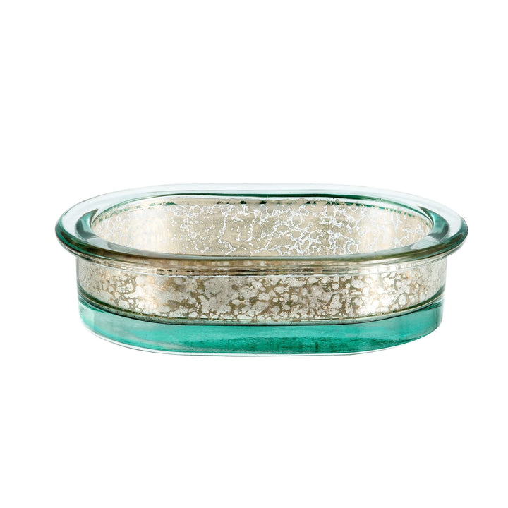 Soap Dish Blue/Silver 5.2" X 3.86" 1.46" Abstract Modern Contemporary Glass