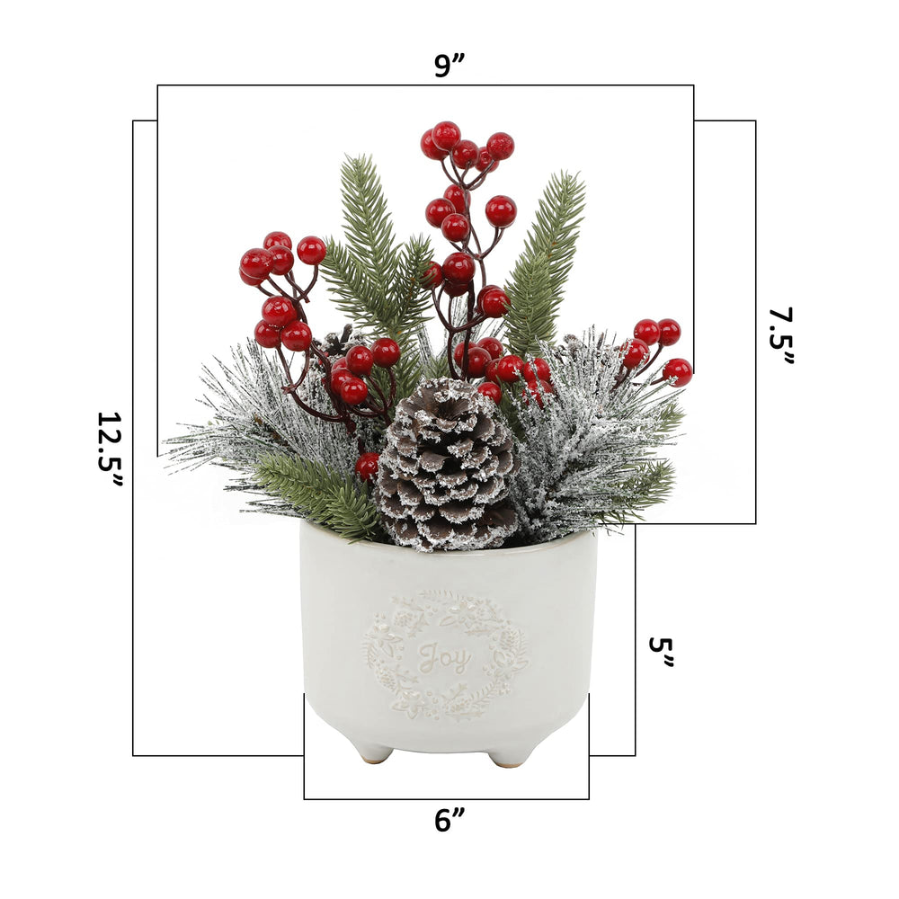 Flora Bunda Xmas Mix in Joy Wreath Ceramic Pot 6X6X5 - Diamond Home USA