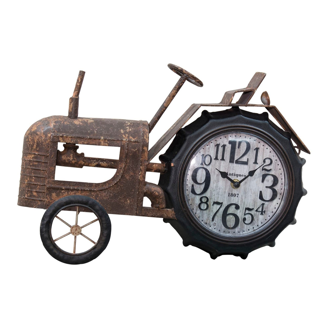 Rustic Tractor Clock Grey Farmhouse Novelty Metal Antique Battery