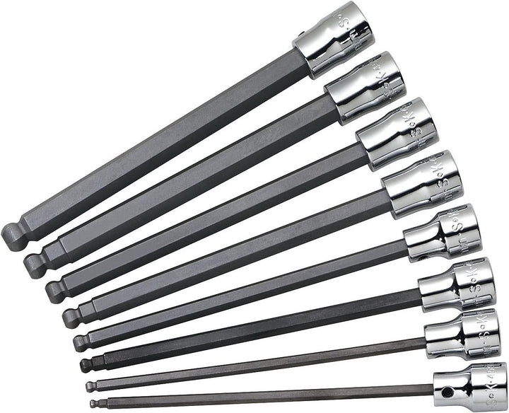 SK Tools USA 3/8" Drive 8 Piece Long Metric Chrome Ball Hex Bit Socket: 3MM -