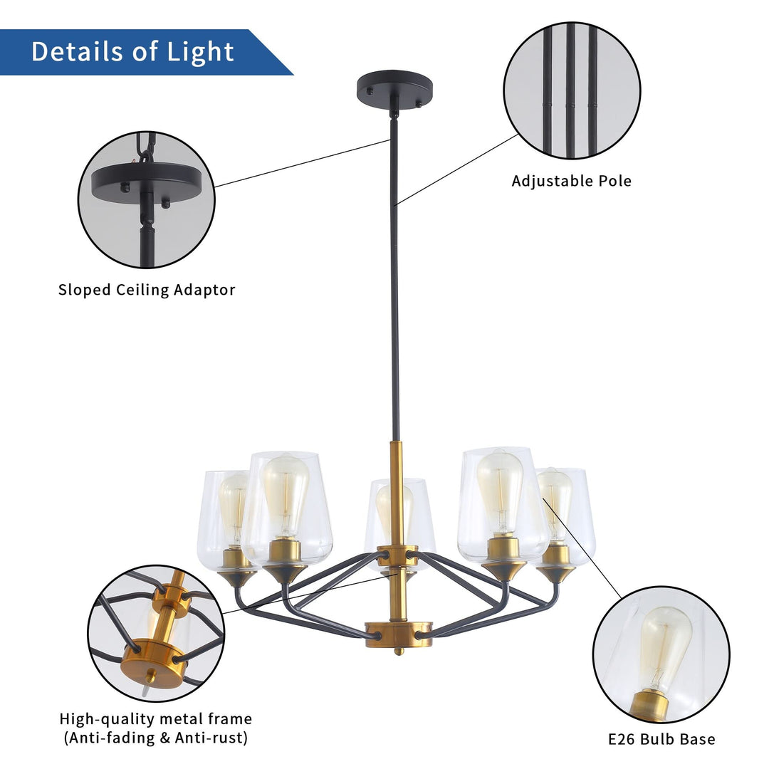 Dining Room Chandelier 5-Light Gold with Clear Glass Shades Modern - Diamond Home USA