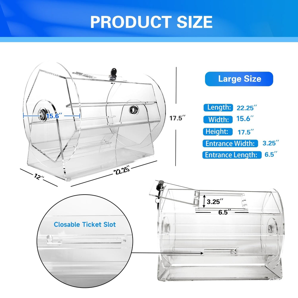 Large Acrylic Raffle Drum Ticket Spinning Cage for Tickets Balls Holds White - Diamond Home USA