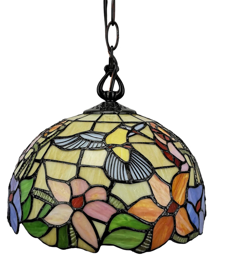Tiffany Style Hanging Pendant Lamp 12" Wide Stained Glass Shade Yellow Green Red Pink/Yellow/Red - Diamond Home USA