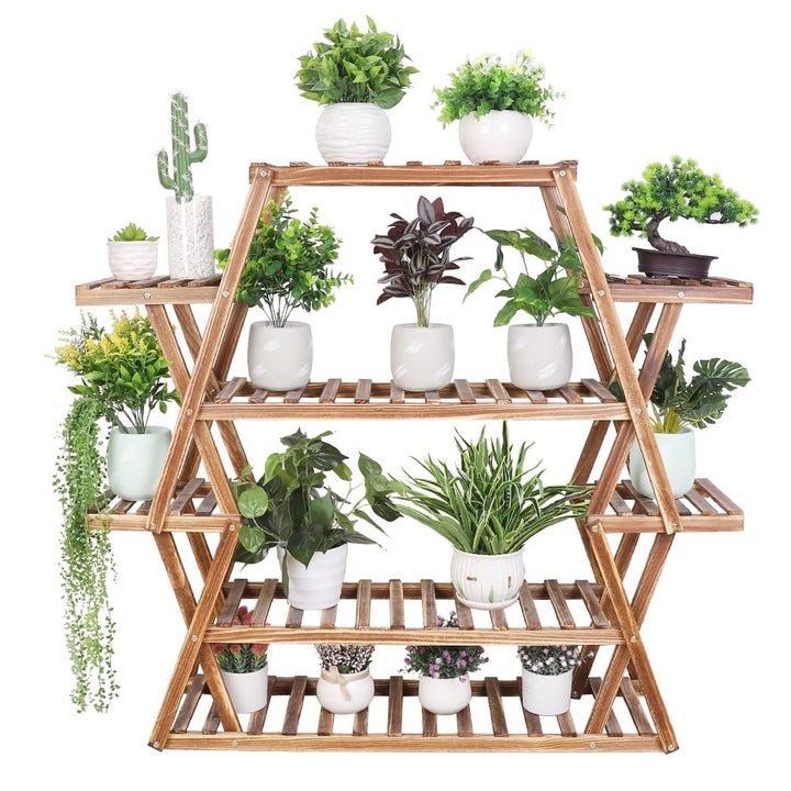 Wood Large Garden Plant Stand Indoor Outdoor Ladder Planter Rack Shelves Brown - Diamond Home USA