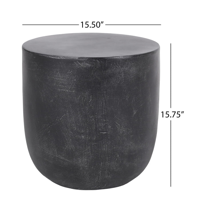 Outdoor Lightweight Concrete Side Table Black Modern Contemporary Round Water - Diamond Home USA
