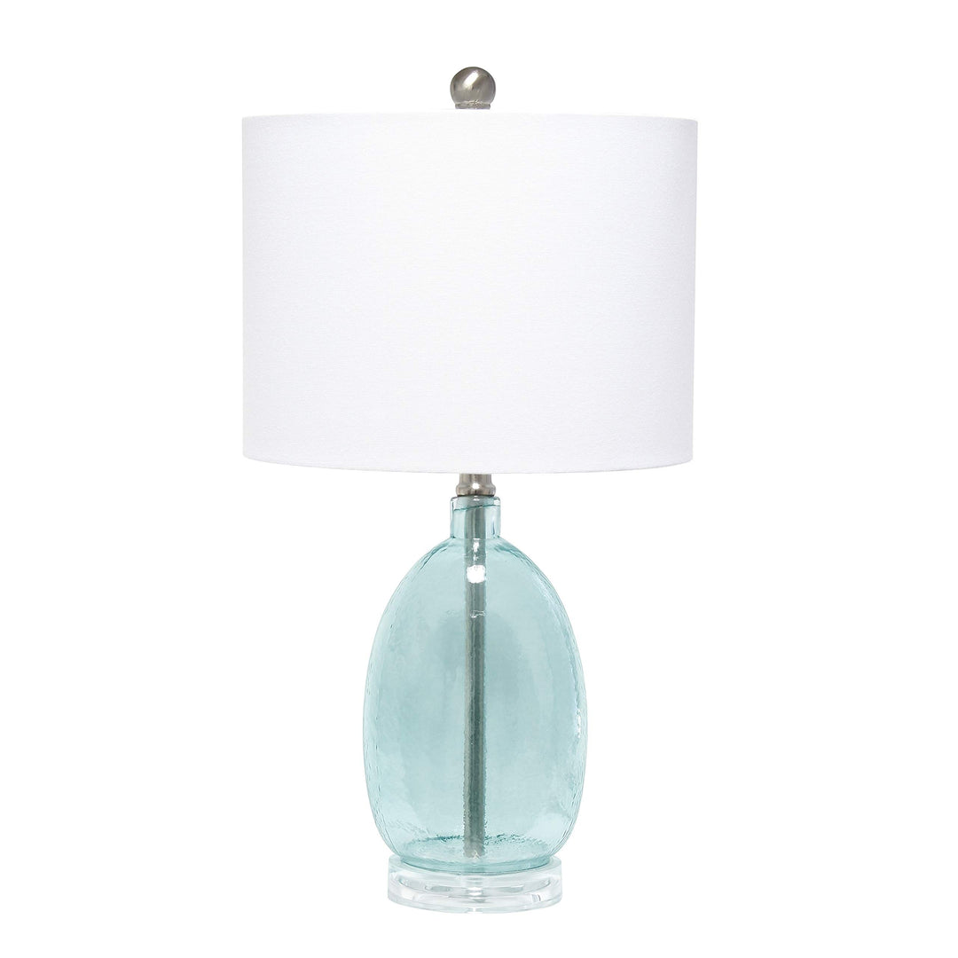 Home Oval Glass Table Lamp with White Drum Shade Clear Blue Modern Contemporary
