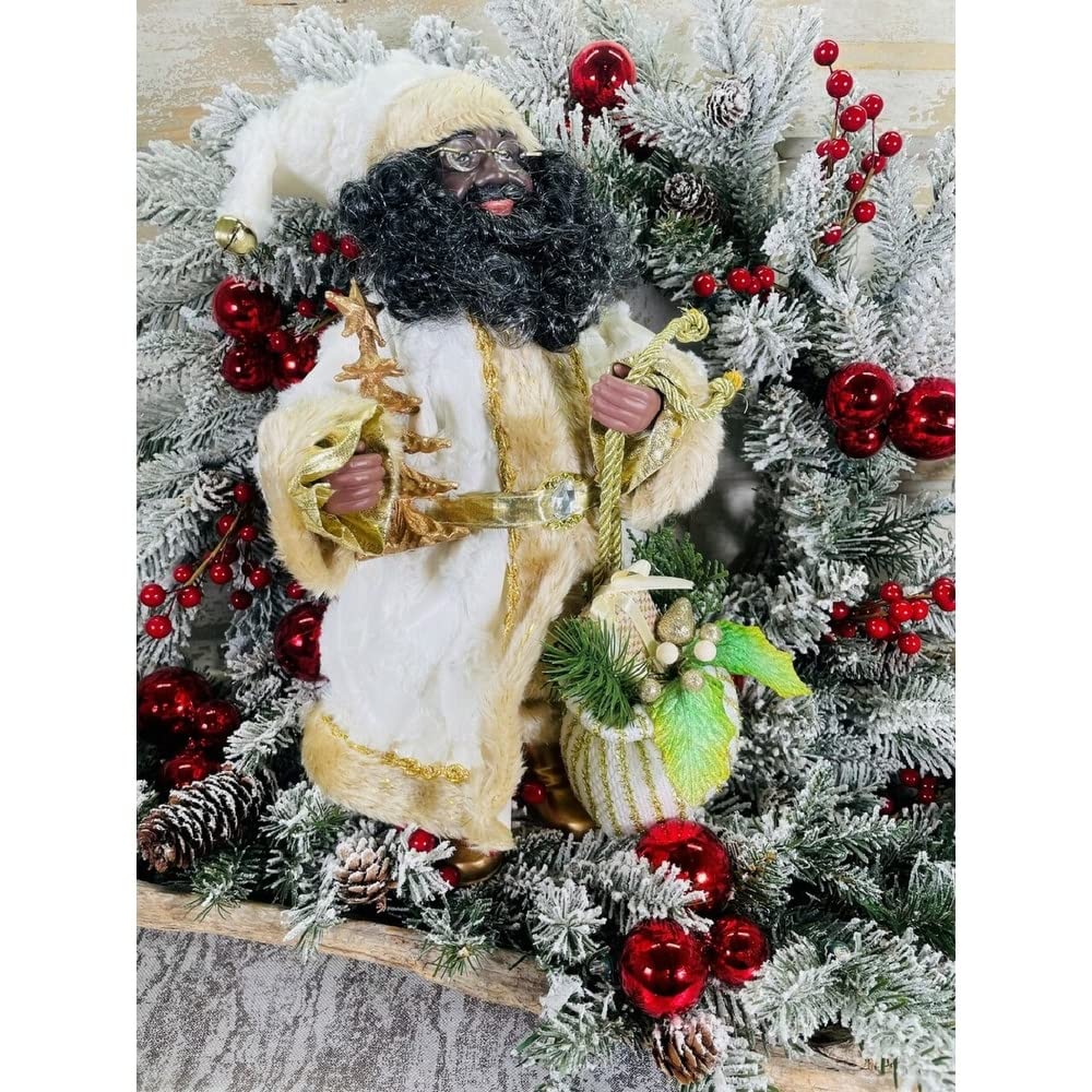 Santa's Workshop 15" Black Claus 15 White Resin - Diamond Home USA