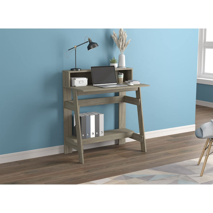 Computer Desk 31.5" Long/Dark Taupe with 2 Shelves for Home Office Modern