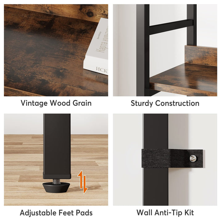 Double Wide Bookshelf 5-Tier Industrial Bookcase Free Standing Tall Book Shelf - Diamond Home USA