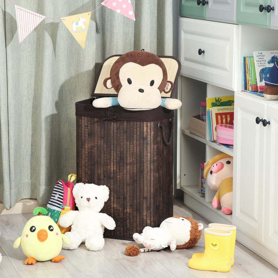 Bamboo Laundry Hamper Basket With Lid 19 Gal (72l) Liner And Handles Brown - Diamond Home USA