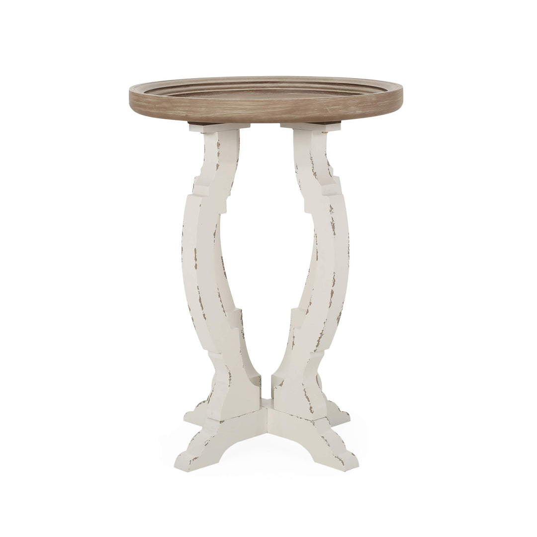 Christopher Knight Home Editha French Country Accent Table with Round Top Natural + Distressed White - Diamond Home USA