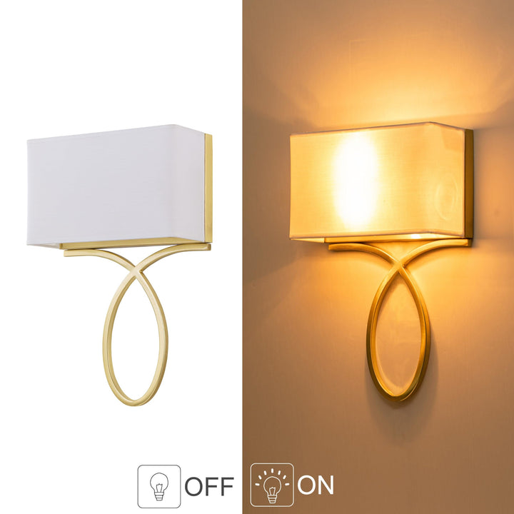 2-light Gold Plug-in and Hardwired Wall Sconce with White Linen Shade Modern - Diamond Home USA