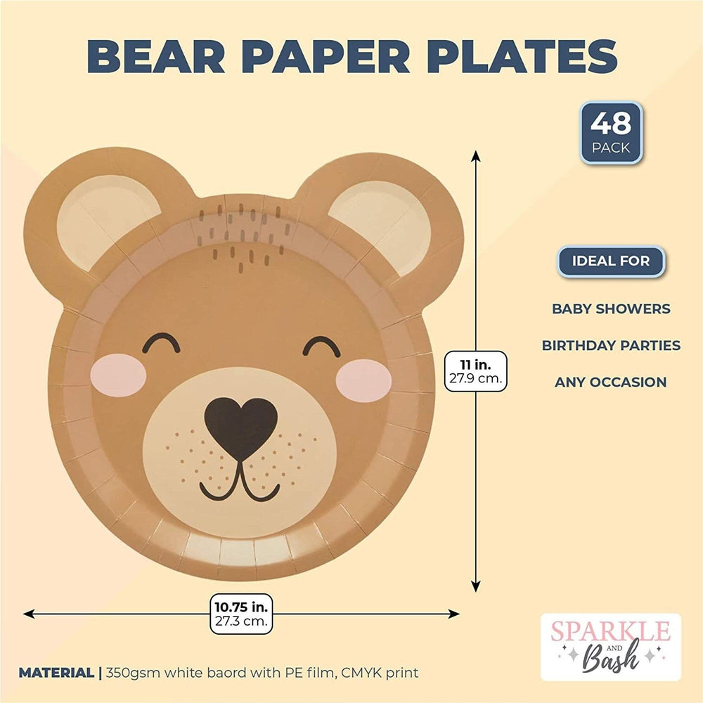 Bear Paper Plates Baby Shower Decorations (9 X 10 In 48-pack) Brown Animal - Diamond Home USA