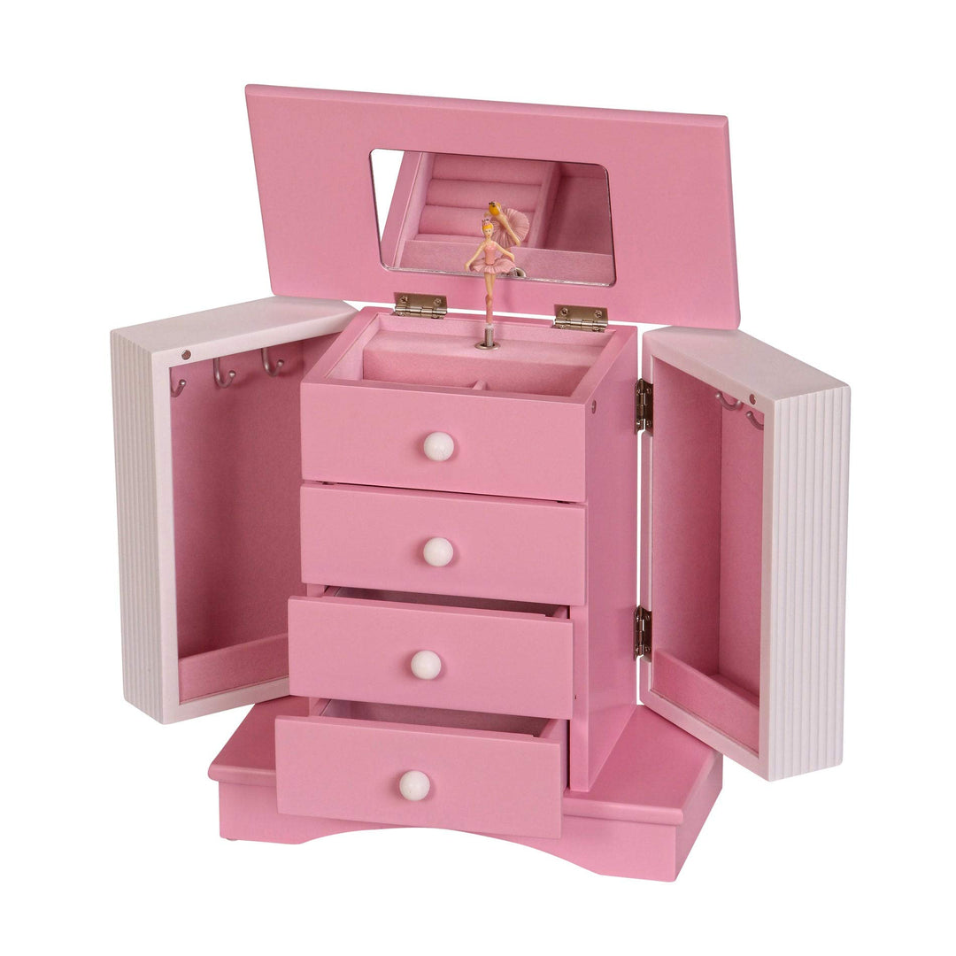 Girl's Wooden Musical Ballerina Jewelry Box Pink MDF - Diamond Home USA