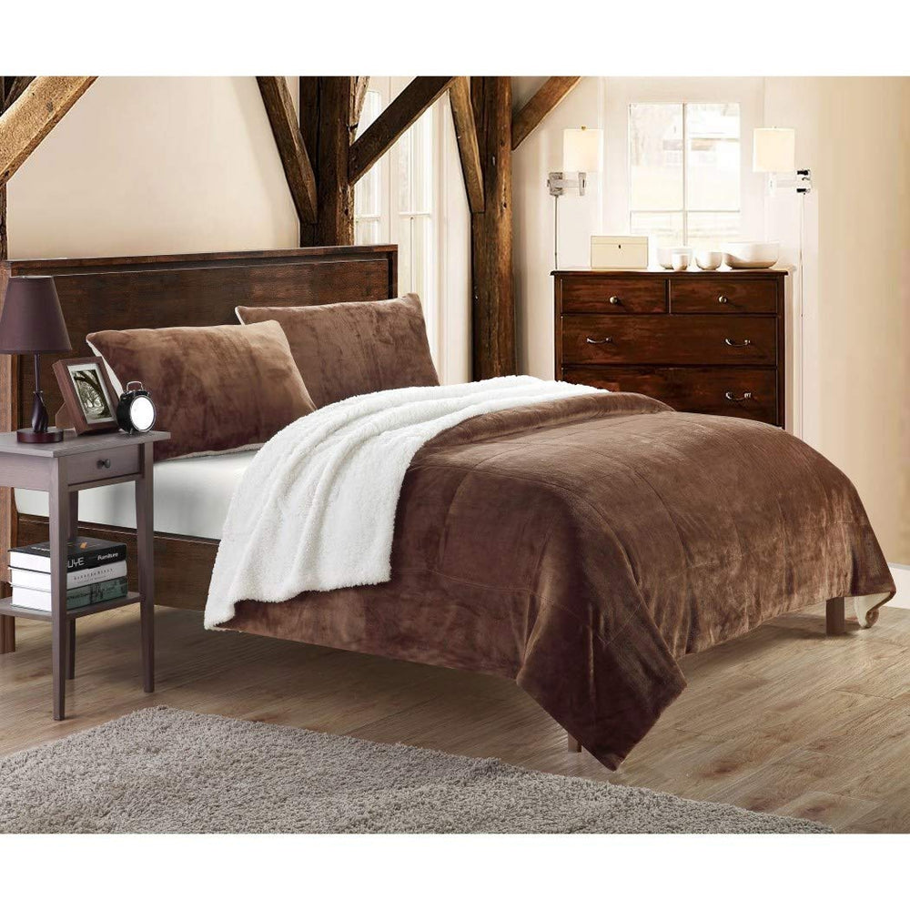 UN 7 Piece Brown Solid Square Pattern Comforter King Set Beautiful Luxurious - Diamond Home USA