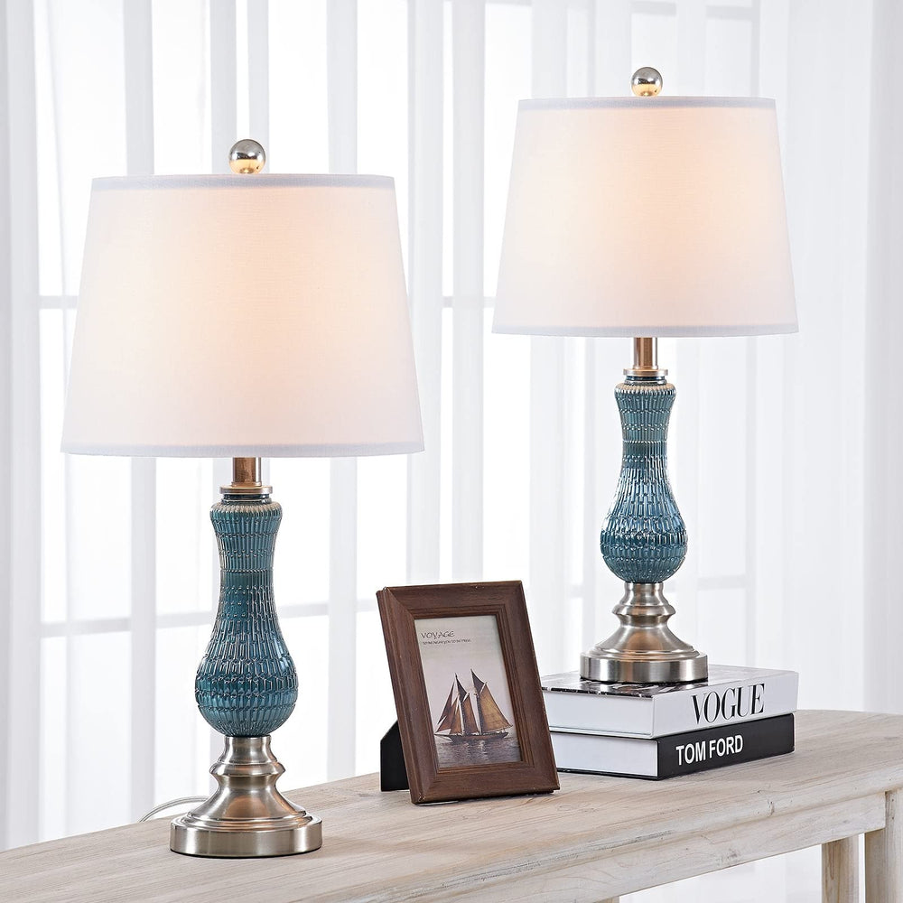 23" Light Blue Glass Table Lamp Set (Set of 2) Modern Contemporary Energy - Diamond Home USA