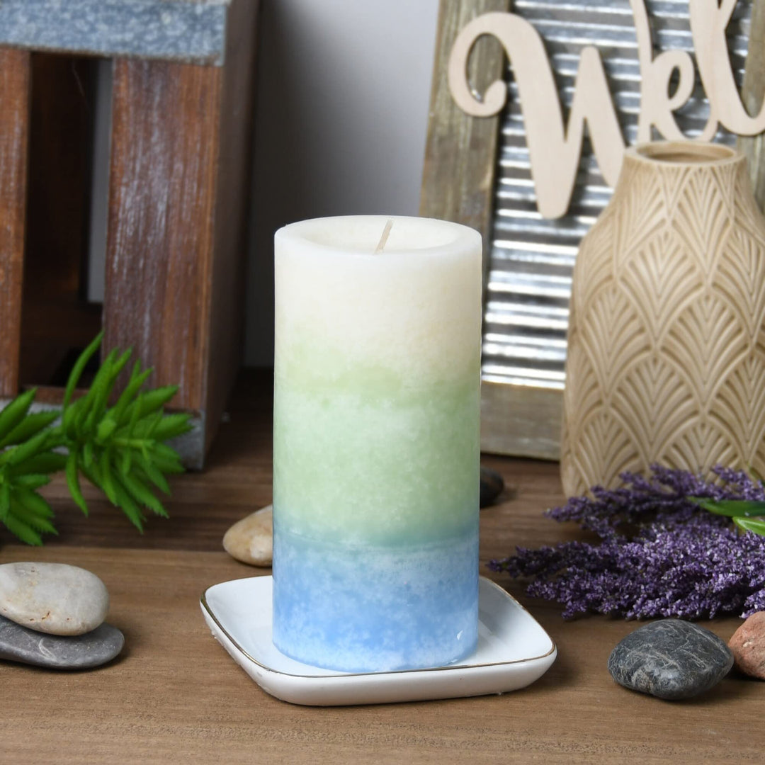 3 X 6 Inch Bl/grn/wht Scented Pillar Candle Multi Color Industrial Wax Painted - Diamond Home USA