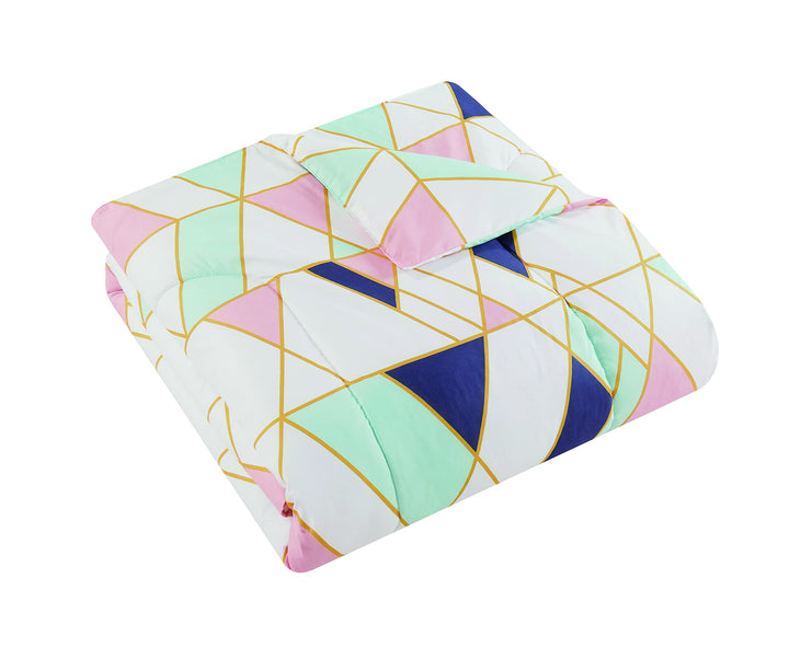 Style 212 Geo Collection 7 Piece Bed in a Bag - Queen Pink/Blue - Diamond Home USA