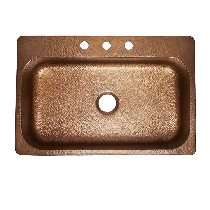 Sinkology SK101-33AC Angelico Drop-In 33-inch 3-Hole Single Bowl Copper - Diamond Home USA