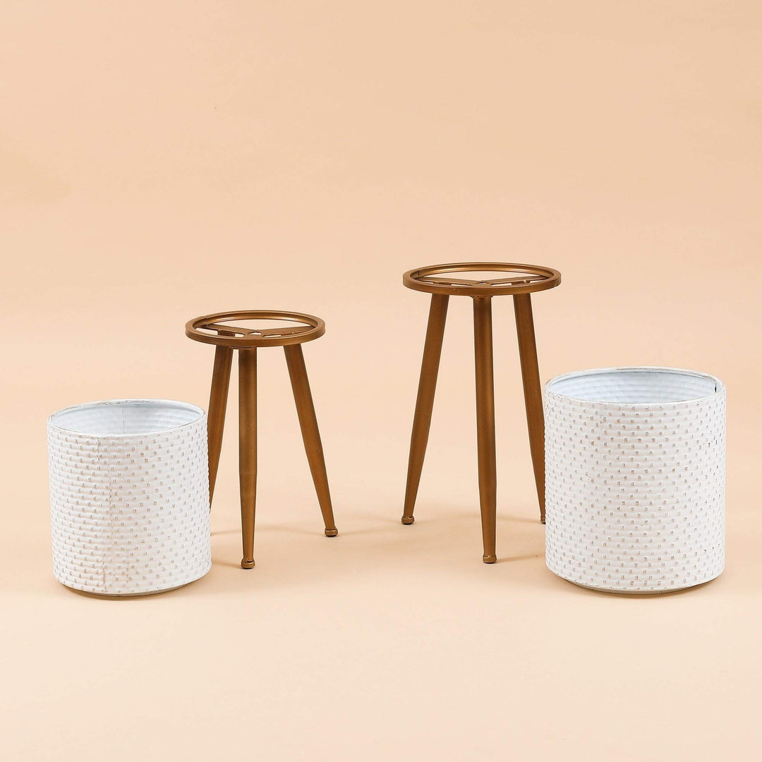 2pc Metal White Planters with Legs Gold Modern Contemporary Round - Diamond Home USA
