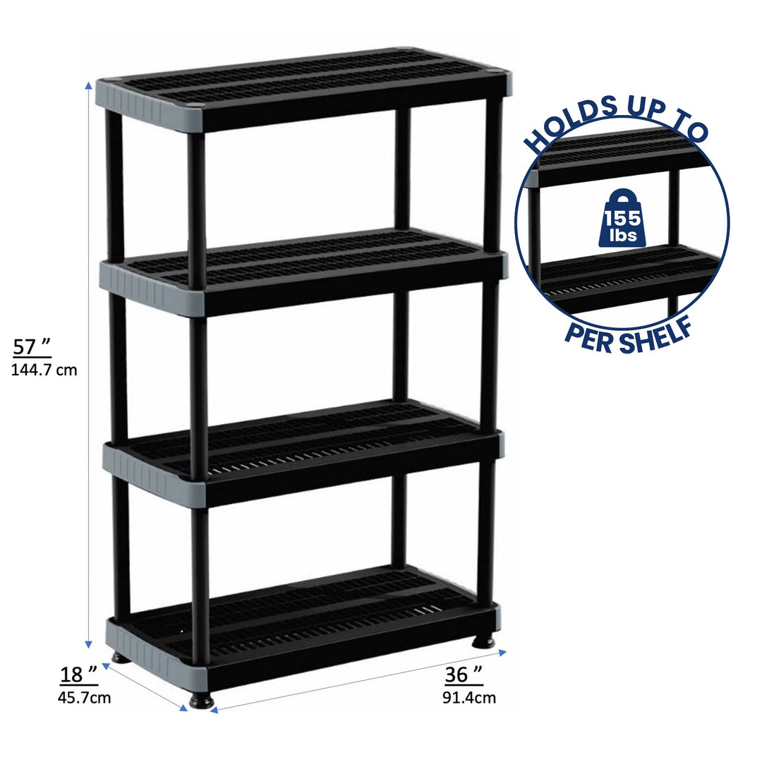 Rimax 9493 4 Shelf Storage Rack Black - Diamond Home USA