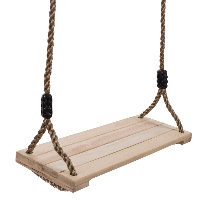 Wooden Swing Outdoor Flat Bench Seat with Adjustable Nylon Hanging Rope for Kids